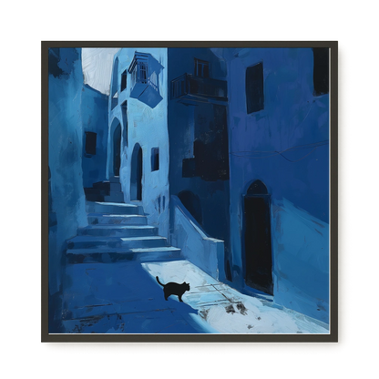 Blue Night Passage with Cat Canvas Wall Art