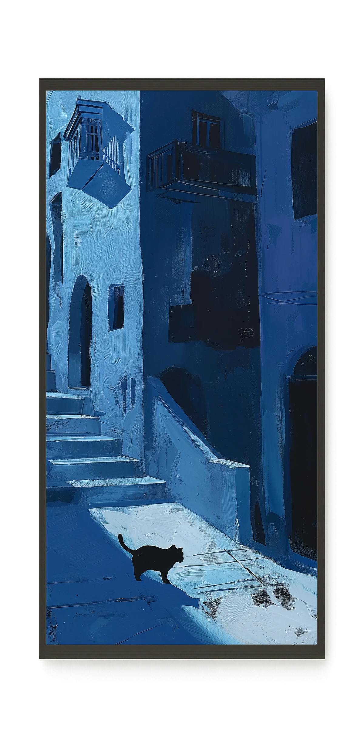Blue Night Passage with Cat Canvas Wall Art