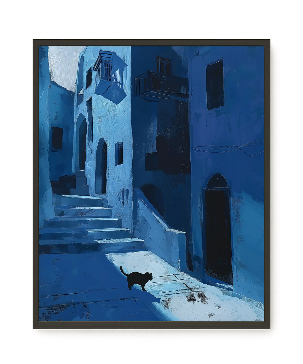 Blue Night Passage with Cat Canvas Wall Art