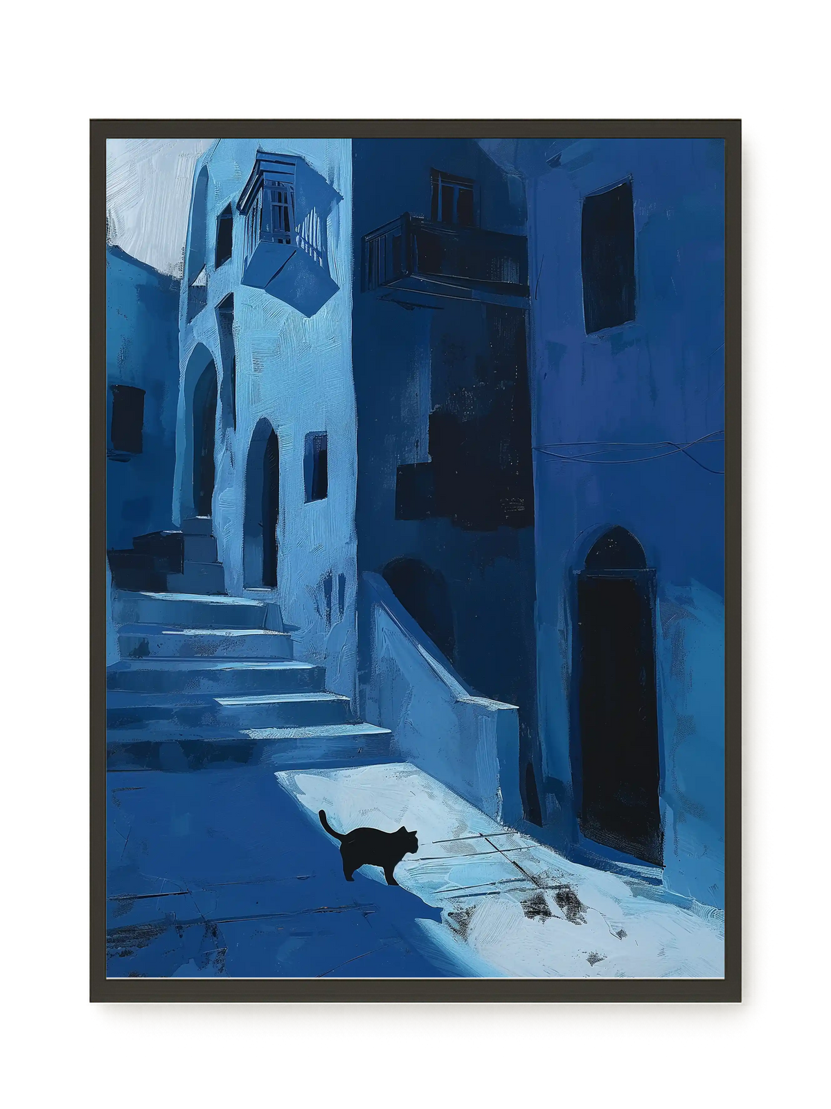 Blue Night Passage with Cat Canvas Wall Art