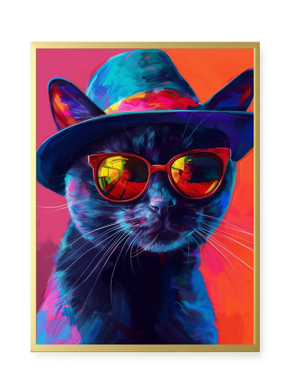 Hat Cat Canvas Wall Art