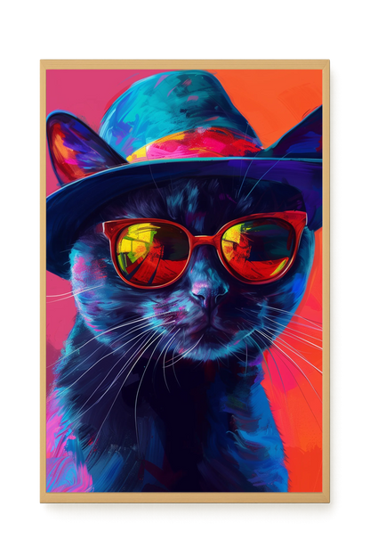 Hat Cat Canvas Wall Art
