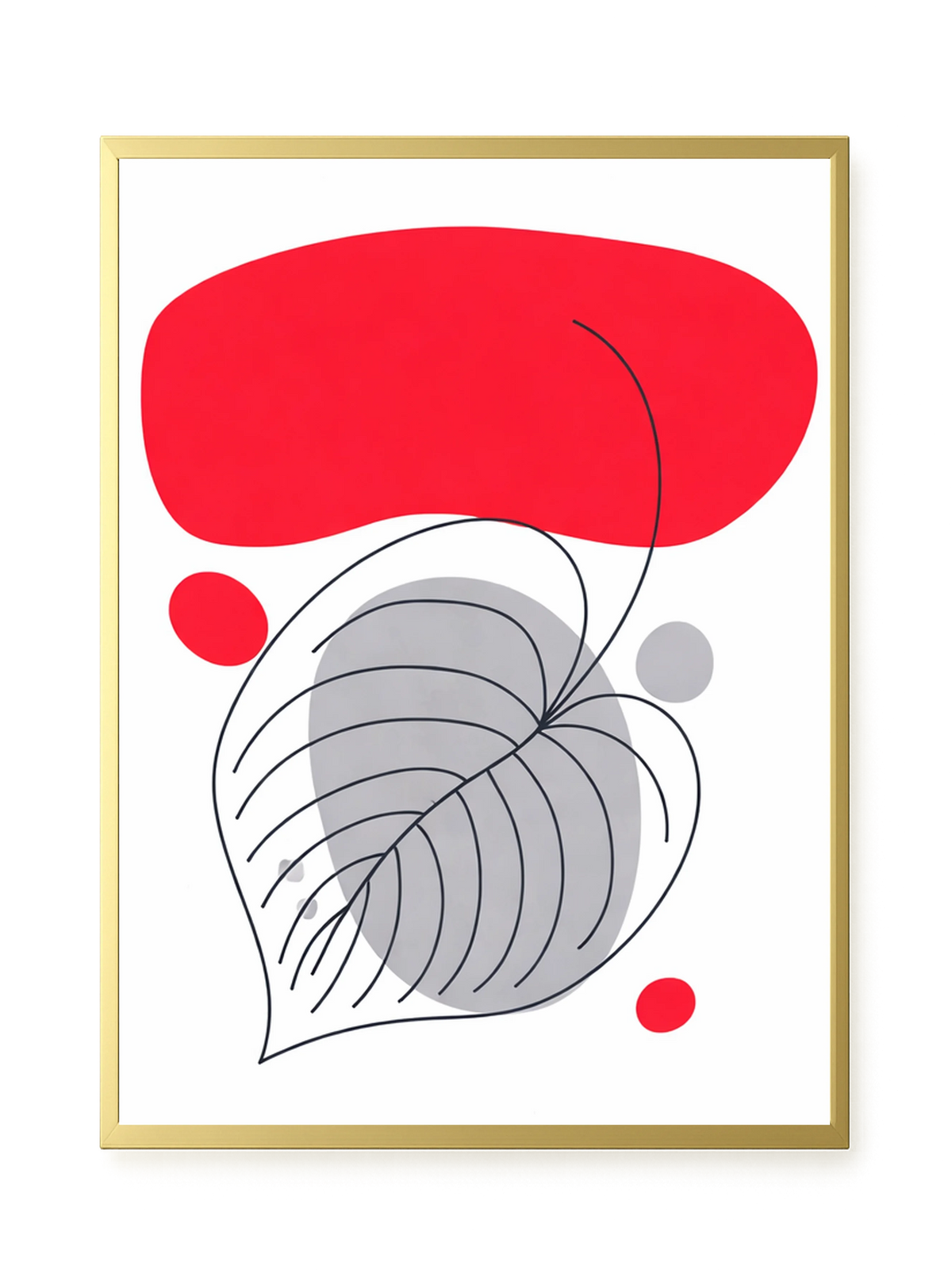 Abstract leaf with black lines and red background Canvas Wall Art
