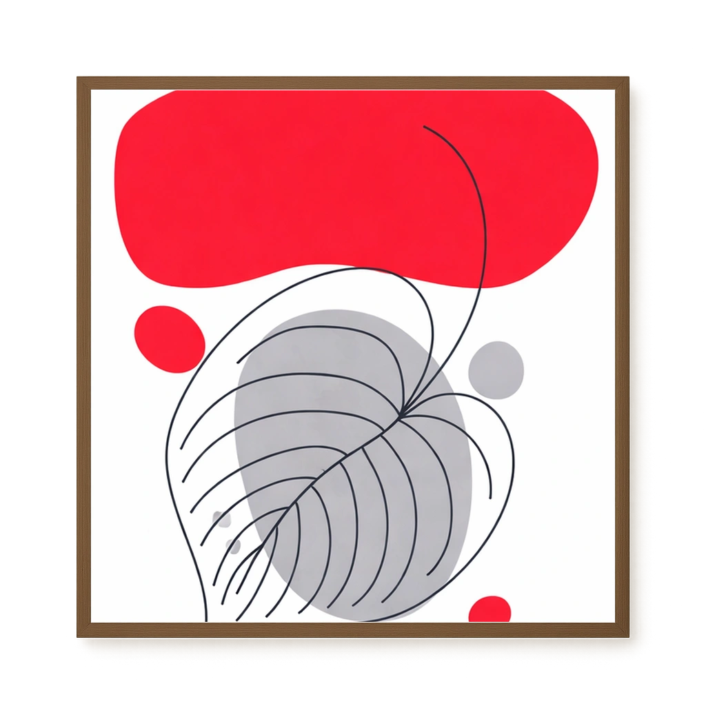 Abstract leaf with black lines and red background Canvas Wall Art