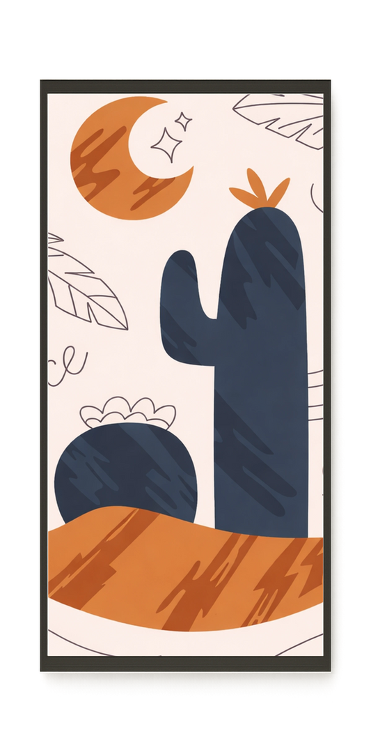 Minimal cactus under moon illustration Canvas Wall Art